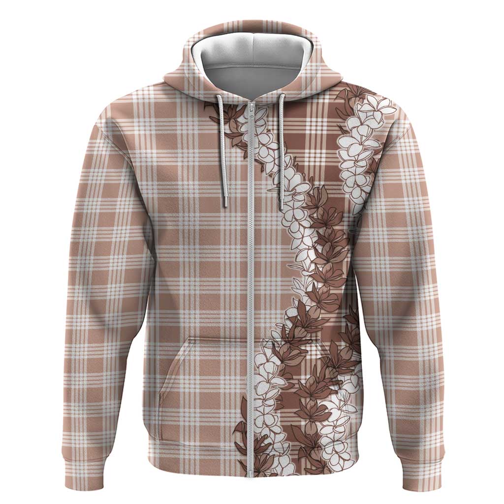 Beige Hawaii Palaka Hoodie Hawaiian Honohono Lei LT05 Zip Hoodie Beige - Polynesian Pride