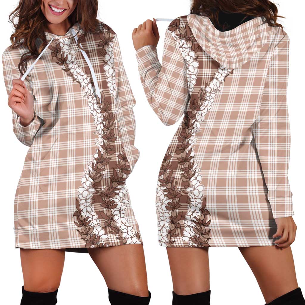 Beige Hawaii Palaka Hoodie Dress Hawaiian Honohono Lei LT05 - Polynesian Pride