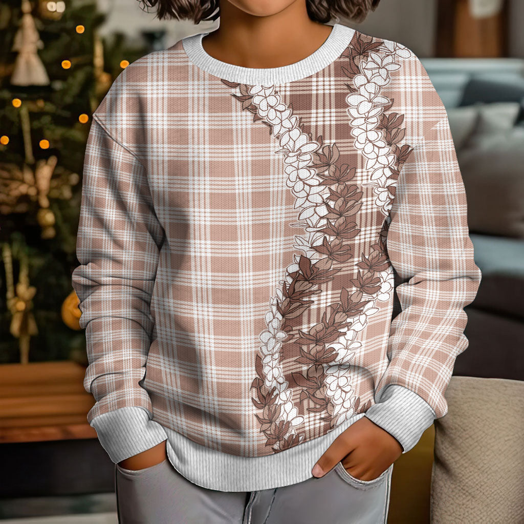 Beige Hawaii Palaka Kid Ugly Christmas Sweater Hawaiian Honohono Lei LT05 - Polynesian Pride