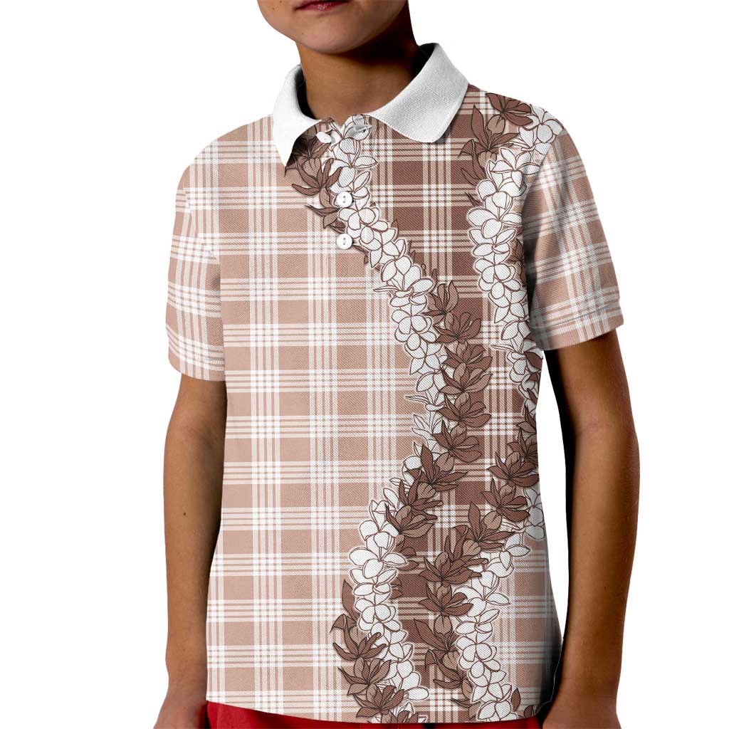 Beige Hawaii Palaka Kid Polo Shirt Hawaiian Honohono Lei