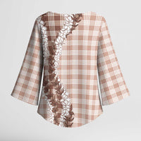 Beige Hawaii Palaka Kimono Sleeve Blouse Hawaiian Honohono Lei