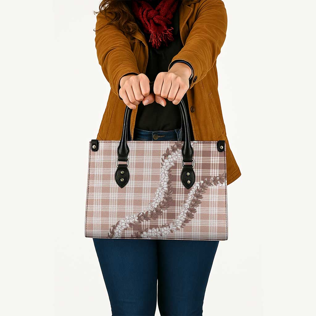Beige Hawaii Palaka Leather Bag Hawaiian Honohono Lei