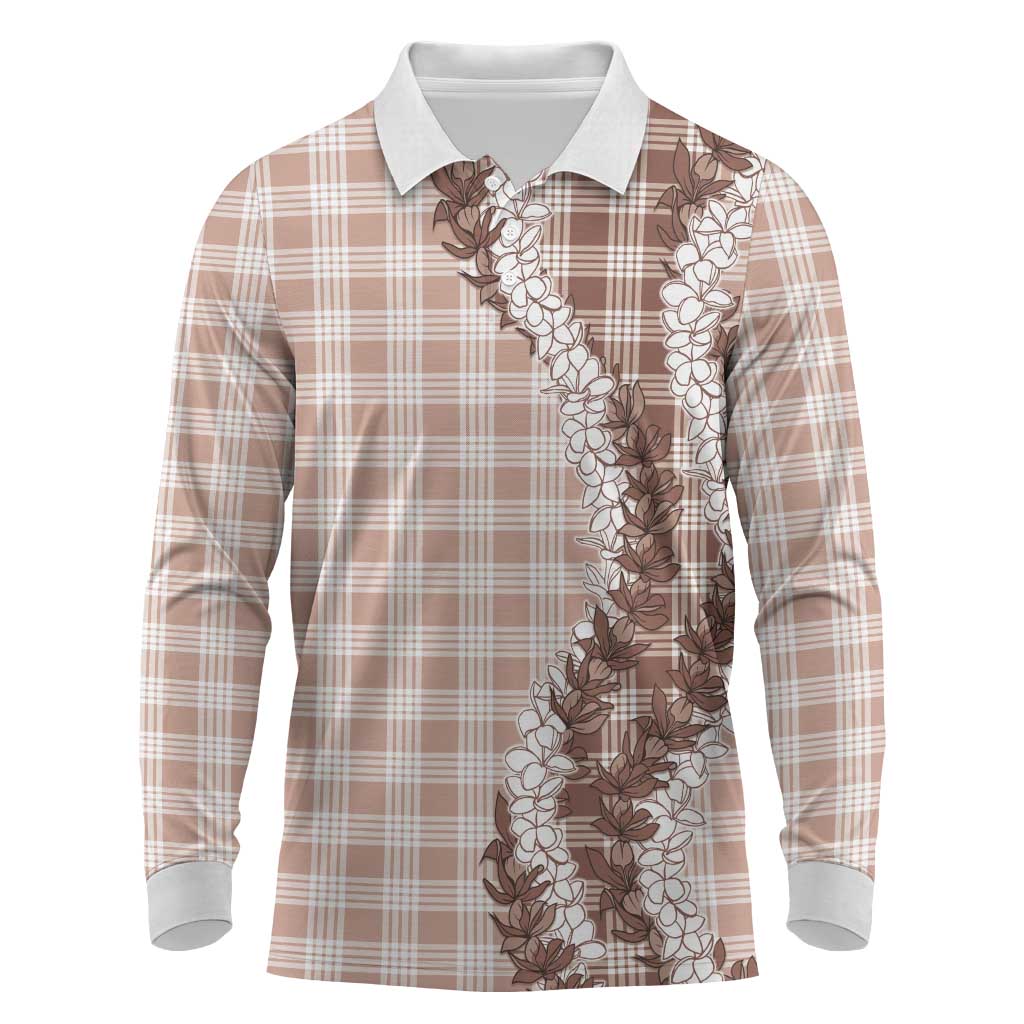 Beige Hawaii Palaka Long Sleeve Polo Shirt Hawaiian Honohono Lei