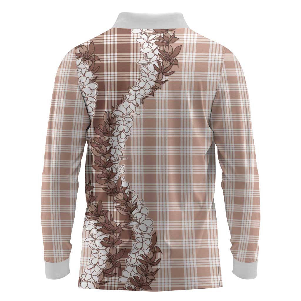 Beige Hawaii Palaka Long Sleeve Polo Shirt Hawaiian Honohono Lei
