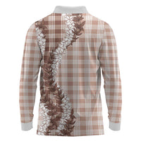 Beige Hawaii Palaka Long Sleeve Polo Shirt Hawaiian Honohono Lei