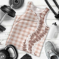 Beige Hawaii Palaka Men Tank Top Hawaiian Honohono Lei