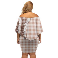 Beige Hawaii Palaka Off Shoulder Short Dress Hawaiian Honohono Lei