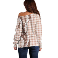 Beige Hawaii Palaka Off Shoulder Sweater Hawaiian Honohono Lei