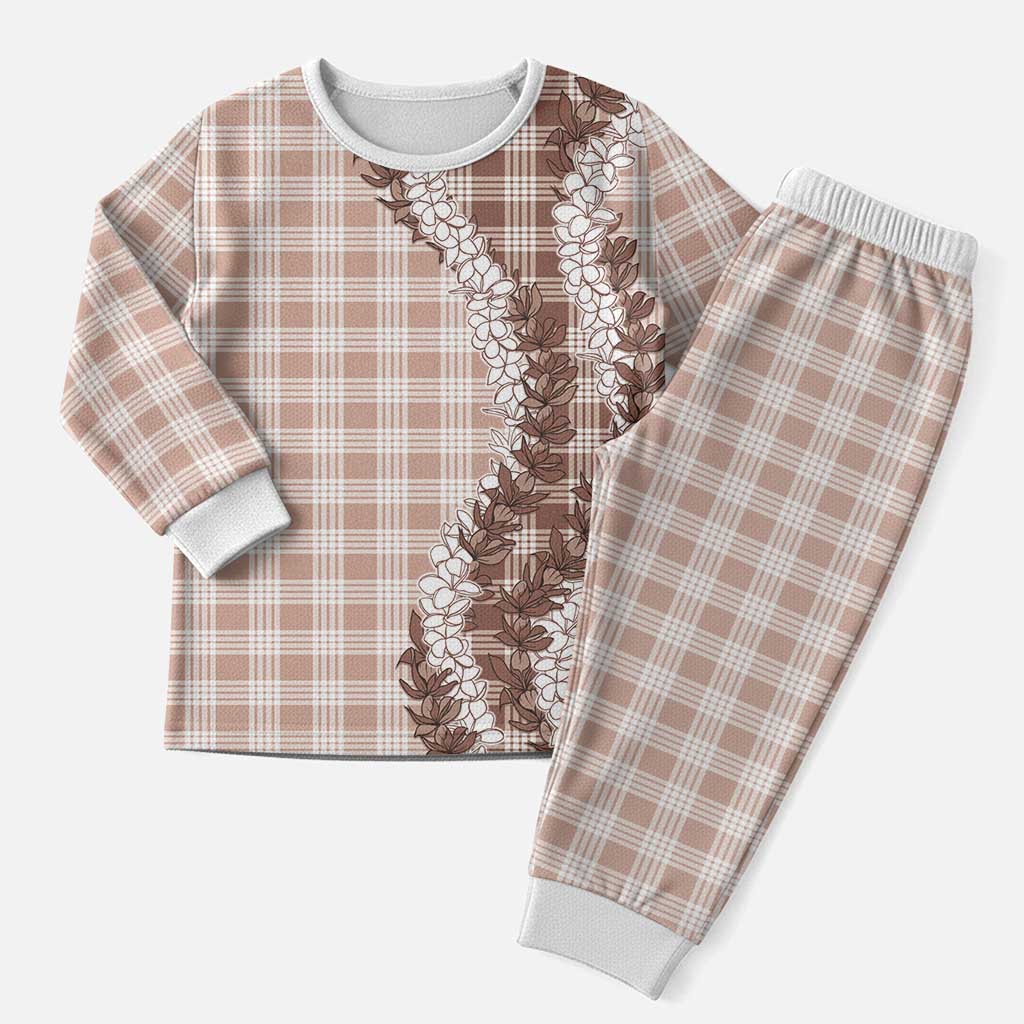 Beige Hawaii Palaka Pajama Set Hawaiian Honohono Lei