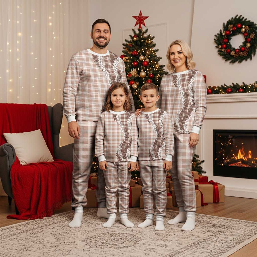Beige Hawaii Palaka Pajama Set Hawaiian Honohono Lei