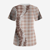 Beige Hawaii Palaka Scrub Top Hawaiian Honohono Lei
