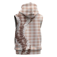 Beige Hawaii Palaka Sleeveless Zip Hoodie Hawaiian Honohono Lei LT05 - Polynesian Pride