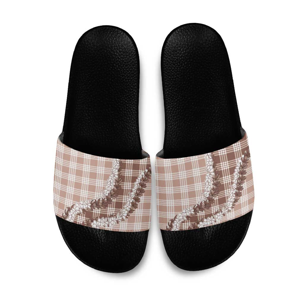 Beige Hawaii Palaka Slide Sandals Hawaiian Honohono Lei