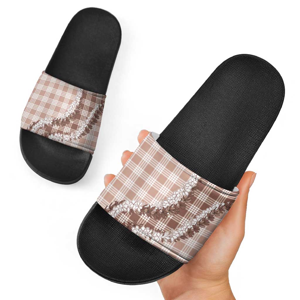 Beige Hawaii Palaka Slide Sandals Hawaiian Honohono Lei