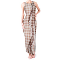 Beige Hawaii Palaka Tank Maxi Dress Hawaiian Honohono Lei