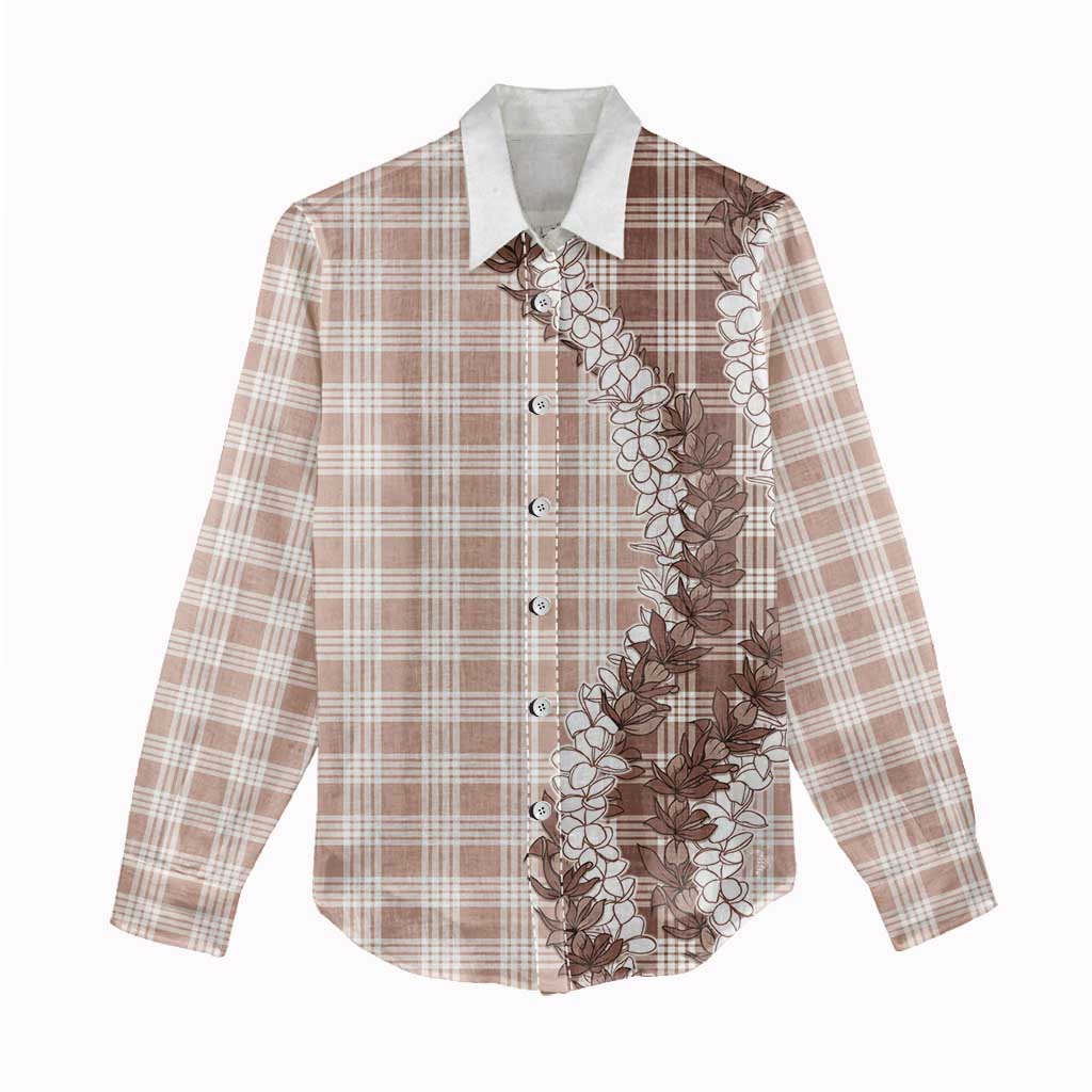 Beige Hawaii Palaka Women Casual Shirt Hawaiian Honohono Lei LT05 - Polynesian Pride