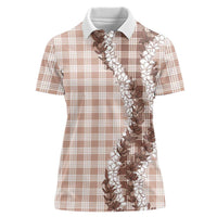 Beige Hawaii Palaka Women Polo Shirt Hawaiian Honohono Lei LT05 Female Beige - Polynesian Pride