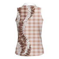 Beige Hawaii Palaka Women Sleeveless Polo Shirt Hawaiian Honohono Lei LT05 - Polynesian Pride