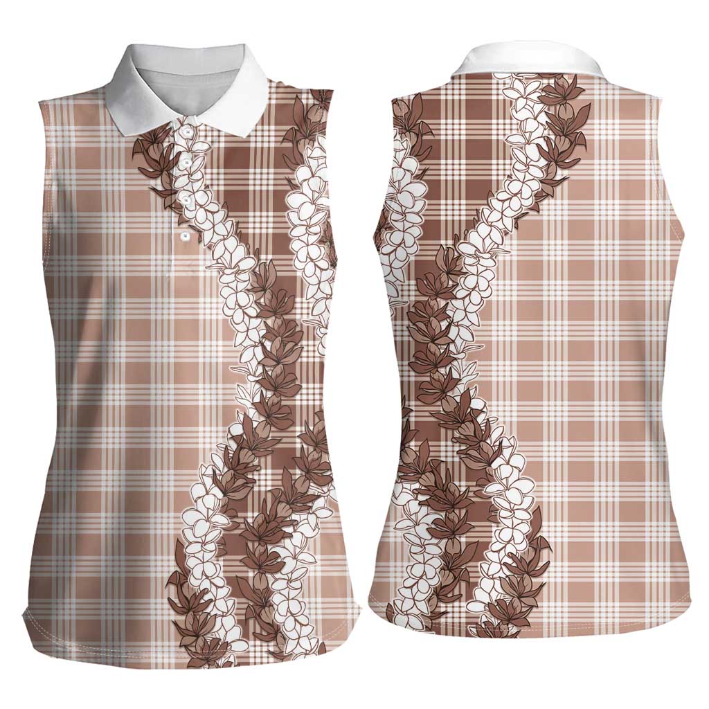 Beige Hawaii Palaka Women Sleeveless Polo Shirt Hawaiian Honohono Lei LT05 - Polynesian Pride