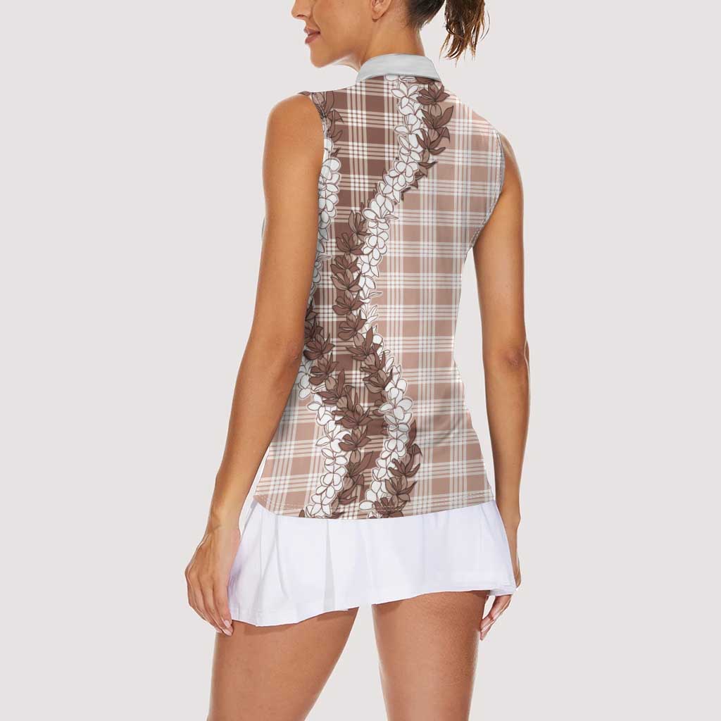 Beige Hawaii Palaka Women Sleeveless Polo Shirt Hawaiian Honohono Lei LT05 - Polynesian Pride