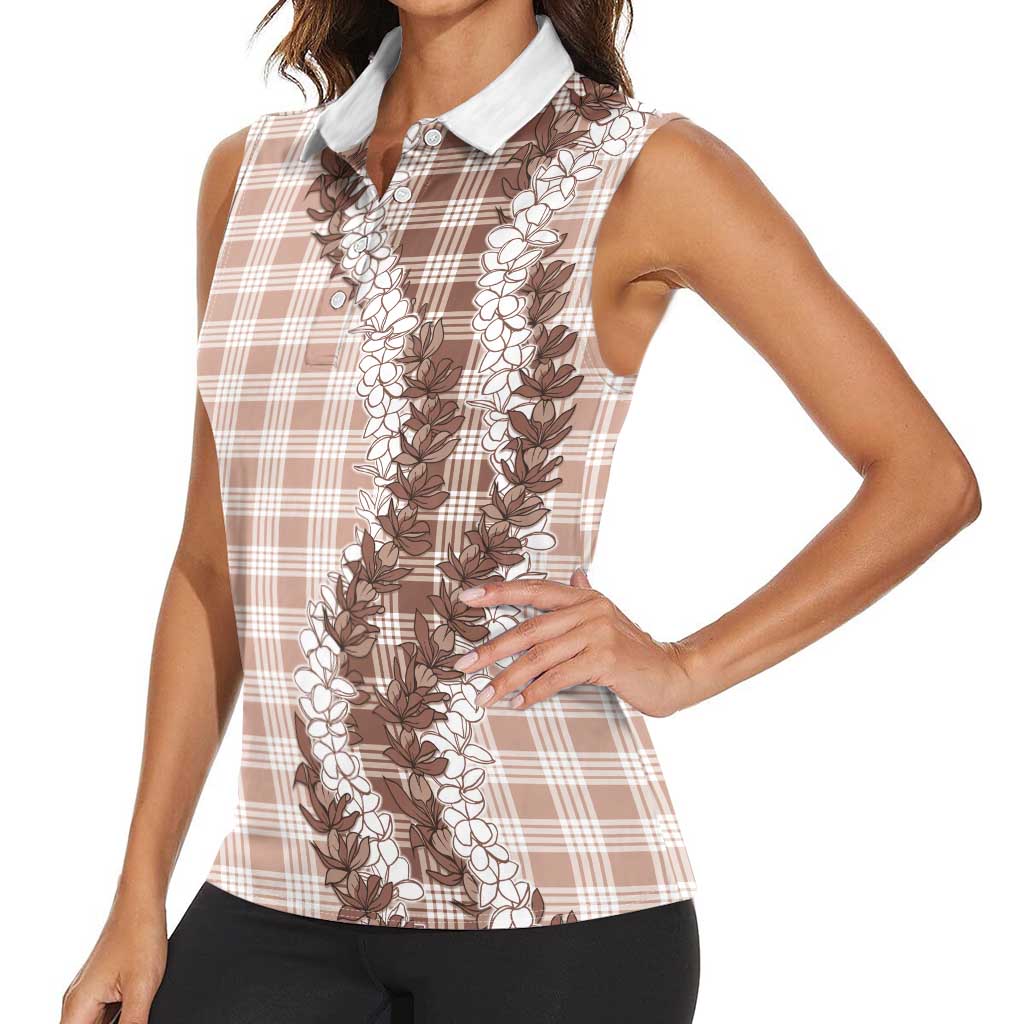 Beige Hawaii Palaka Women Sleeveless Polo Shirt Hawaiian Honohono Lei LT05 - Polynesian Pride