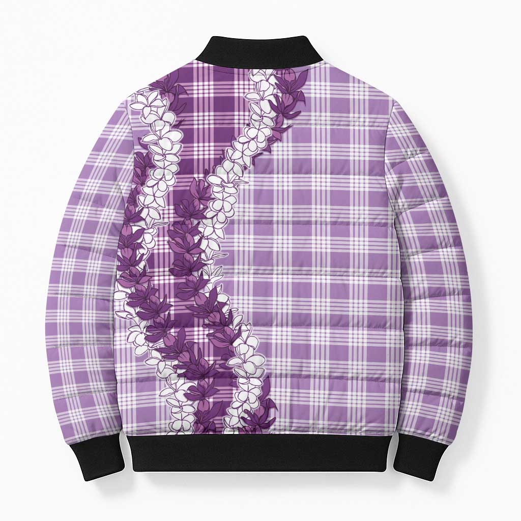 Violet Hawaii Palaka Bomber Puffer Jacket Hawaiian Honohono Lei