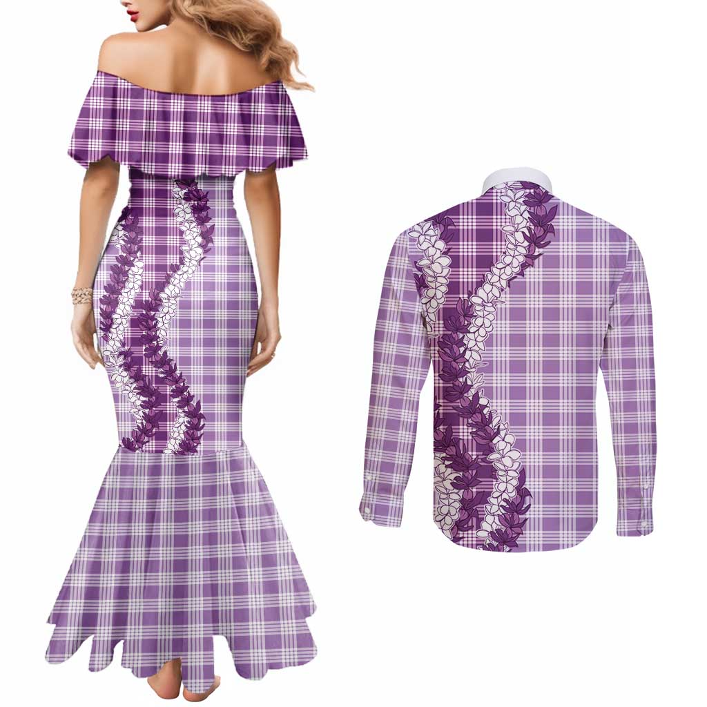 Violet Hawaii Palaka Couples Matching Mermaid Dress and Long Sleeve Button Shirt Hawaiian Honohono Lei LT05 - Polynesian Pride