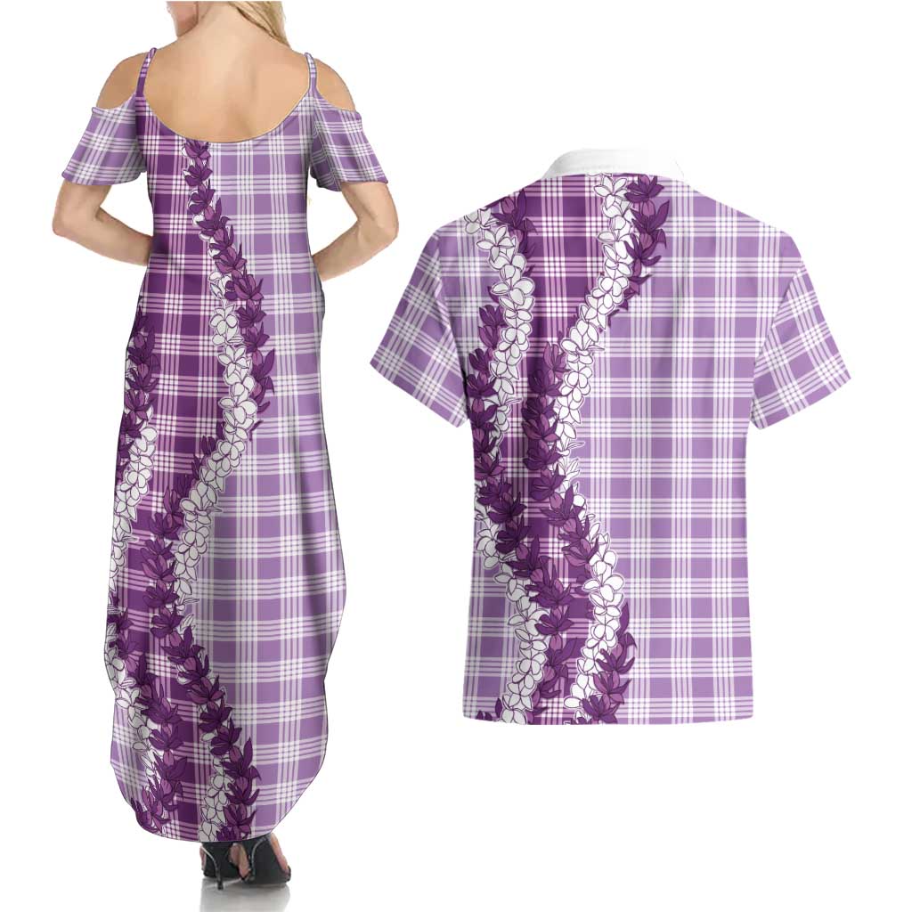 Violet Hawaii Palaka Couples Matching Summer Maxi Dress and Hawaiian Shirt Hawaiian Honohono Lei LT05 - Polynesian Pride