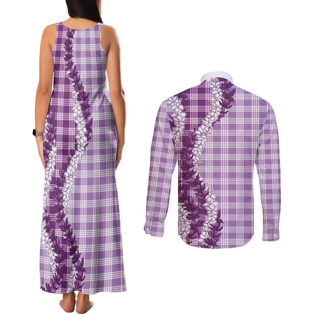 Violet Hawaii Palaka Couples Matching Tank Maxi Dress and Long Sleeve Button Shirt Hawaiian Honohono Lei LT05 - Polynesian Pride