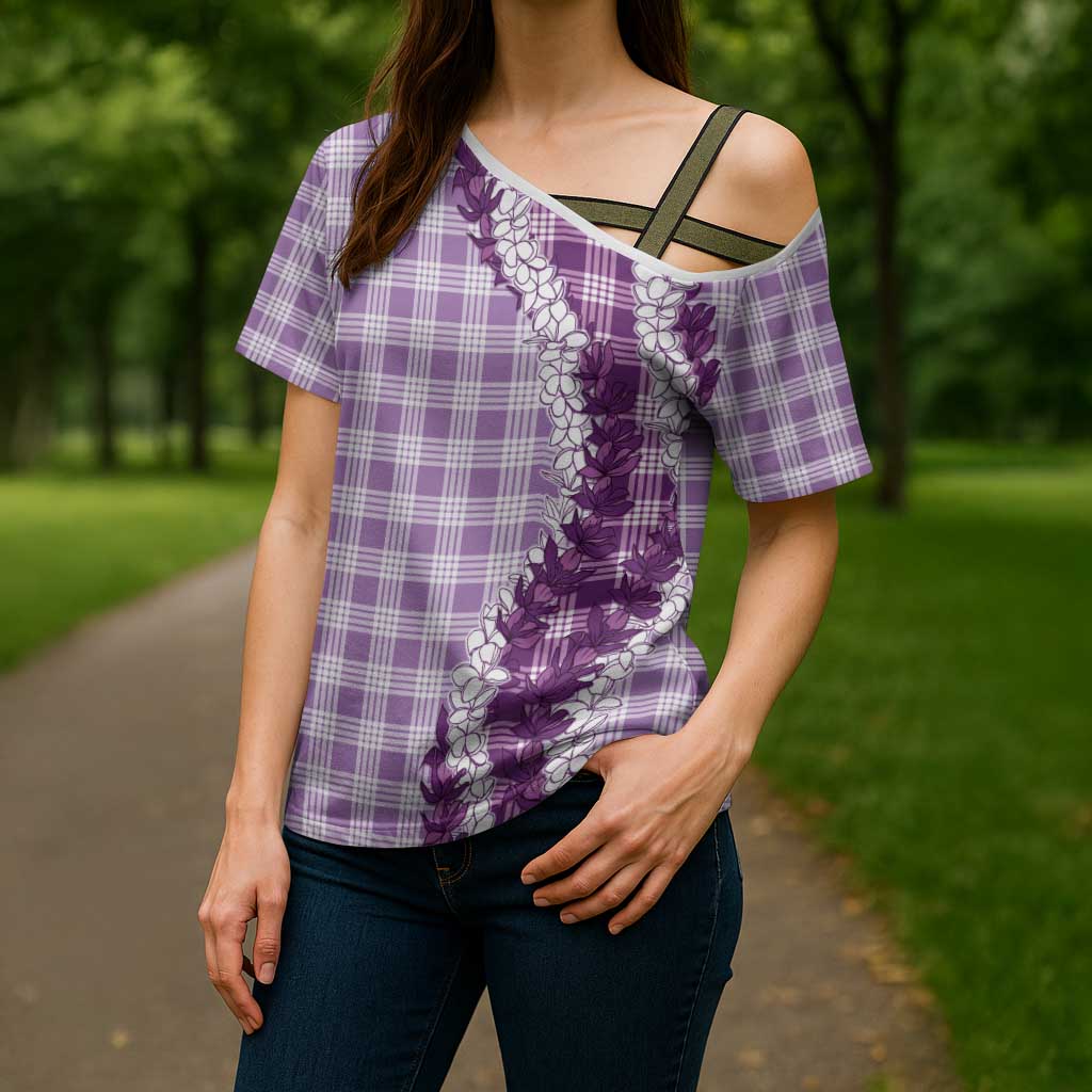 Violet Hawaii Palaka Cross Shoulder Shirt Hawaiian Honohono Lei
