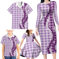 Violet Hawaii Palaka Family Matching Long Sleeve Bodycon Dress and Hawaiian Shirt Hawaiian Honohono Lei LT05 - Polynesian Pride