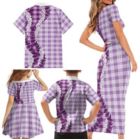 Violet Hawaii Palaka Family Matching Short Sleeve Bodycon Dress and Hawaiian Shirt Hawaiian Honohono Lei LT05 - Polynesian Pride