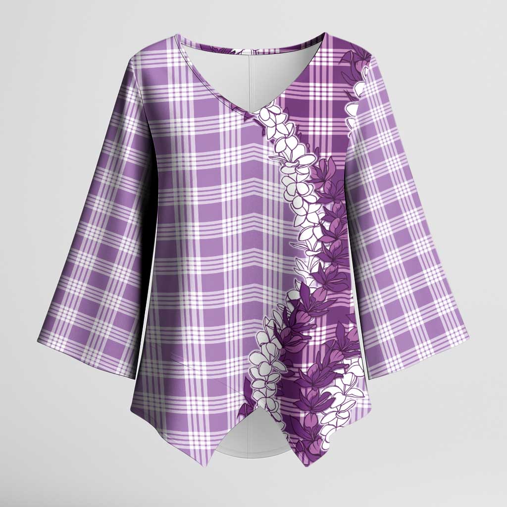 Violet Hawaii Palaka Kimono Sleeve Blouse Hawaiian Honohono Lei
