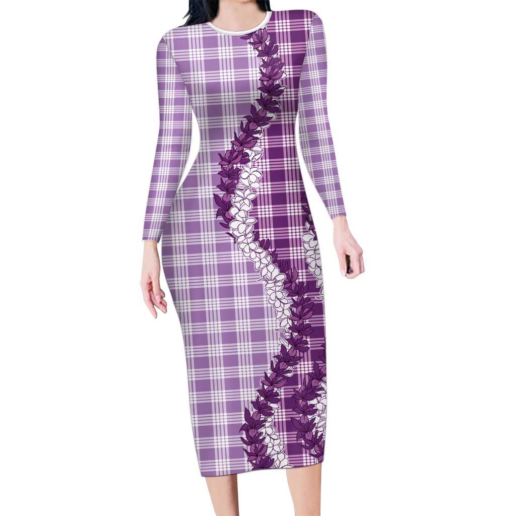 Violet Hawaii Palaka Long Sleeve Bodycon Dress Hawaiian Honohono Lei LT05 Long Dress Violet - Polynesian Pride