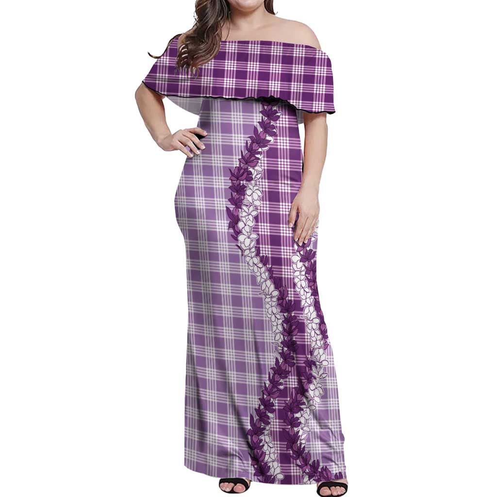 Violet Hawaii Palaka Off Shoulder Maxi Dress Hawaiian Honohono Lei