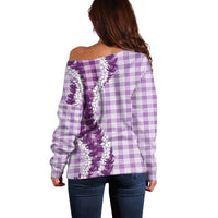 Violet Hawaii Palaka Off Shoulder Sweater Hawaiian Honohono Lei