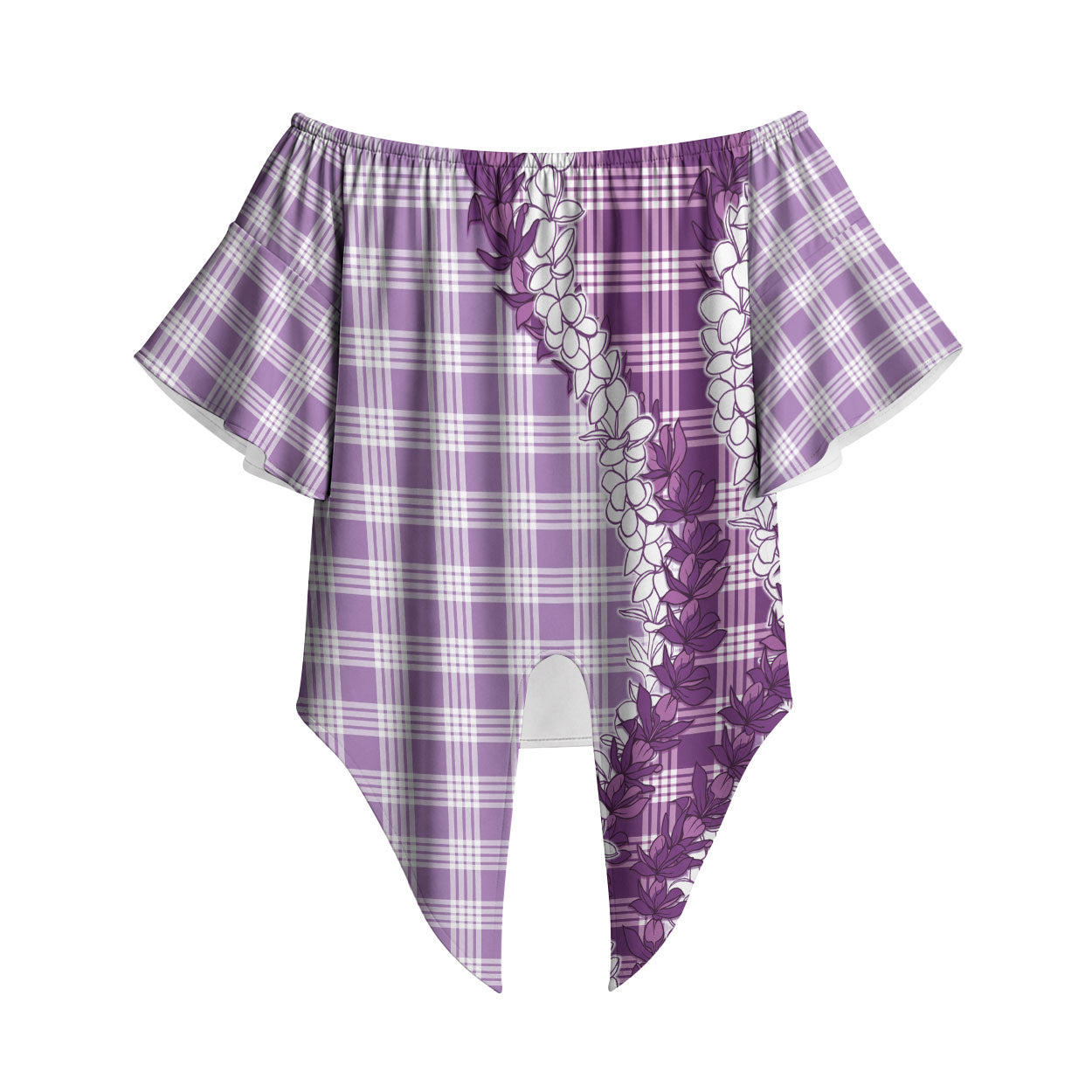 Violet Hawaii Palaka Off Shoulder Wrap Waist Top Hawaiian Honohono Lei LT05 Violet - Polynesian Pride