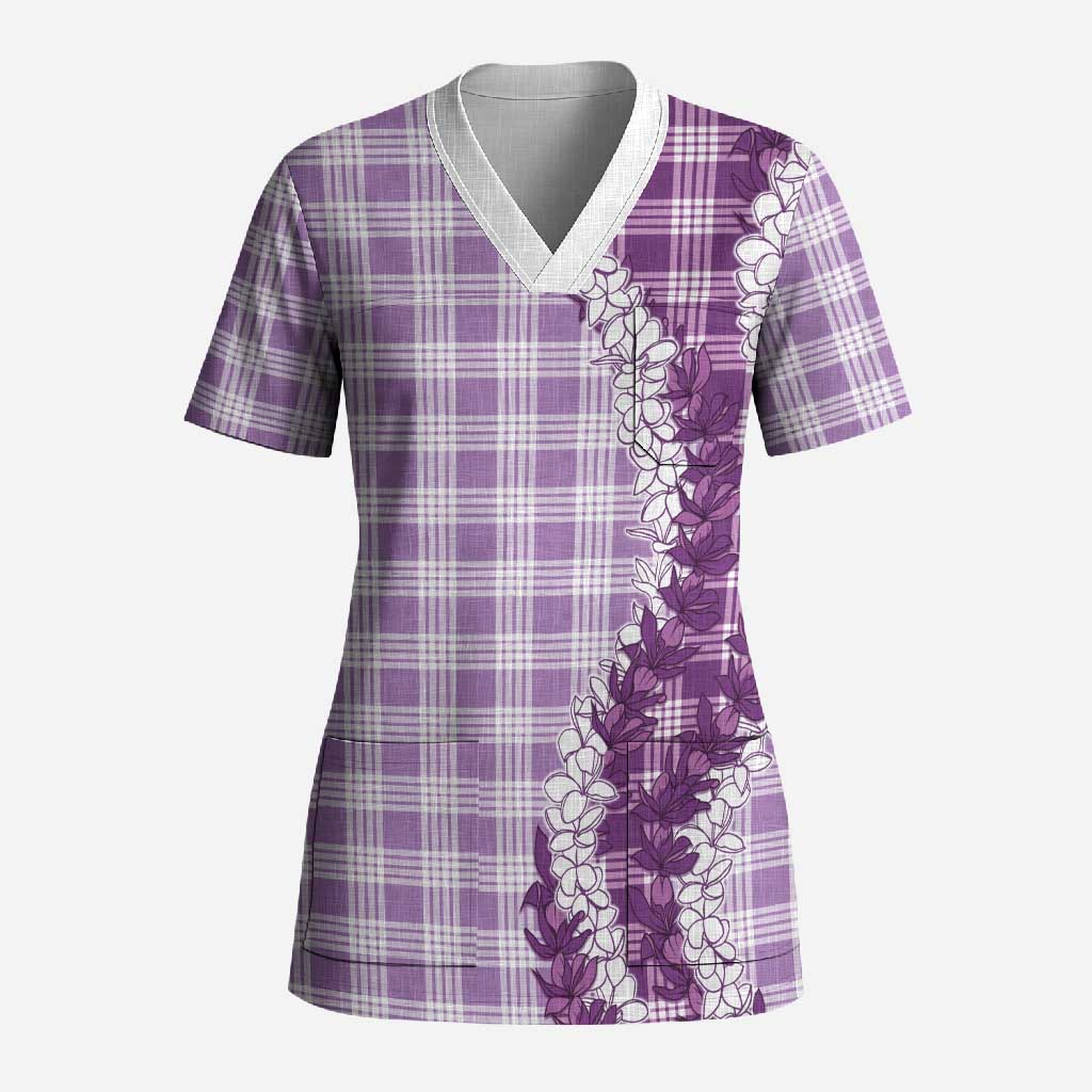 Violet Hawaii Palaka Scrub Top Hawaiian Honohono Lei