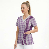 Violet Hawaii Palaka Scrub Top Hawaiian Honohono Lei