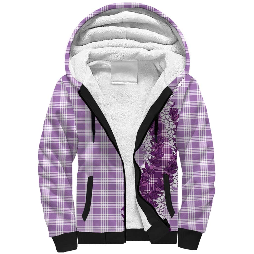 Violet Hawaii Palaka Sherpa Hoodie Hawaiian Honohono Lei