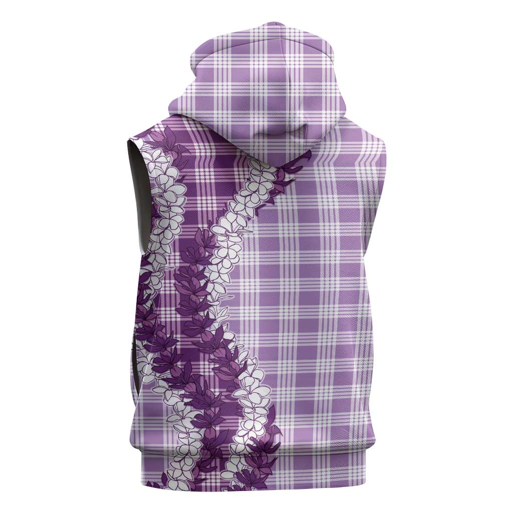 Violet Hawaii Palaka Sleeveless Zip Hoodie Hawaiian Honohono Lei