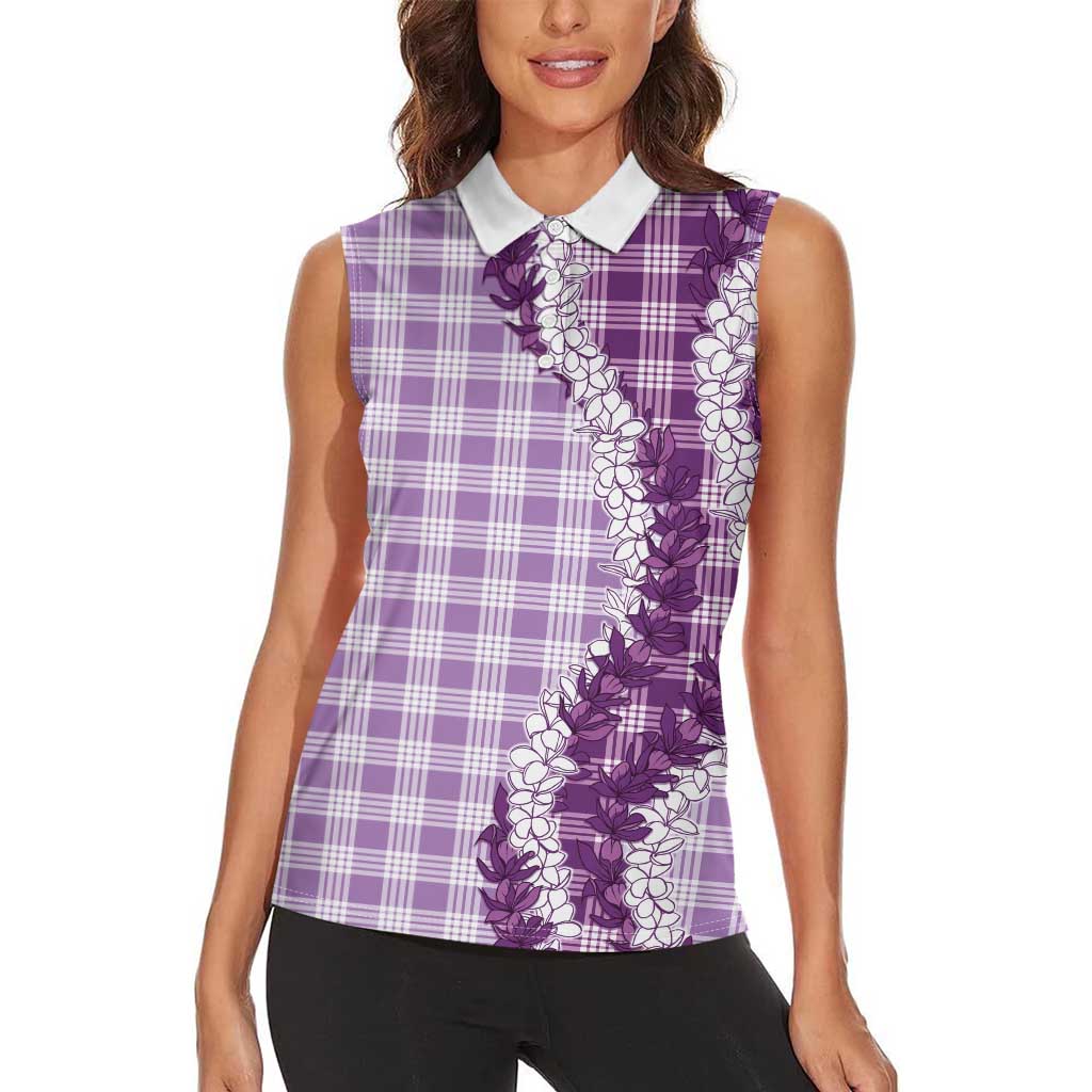 Violet Hawaii Palaka Women Sleeveless Polo Shirt Hawaiian Honohono Lei LT05 - Polynesian Pride