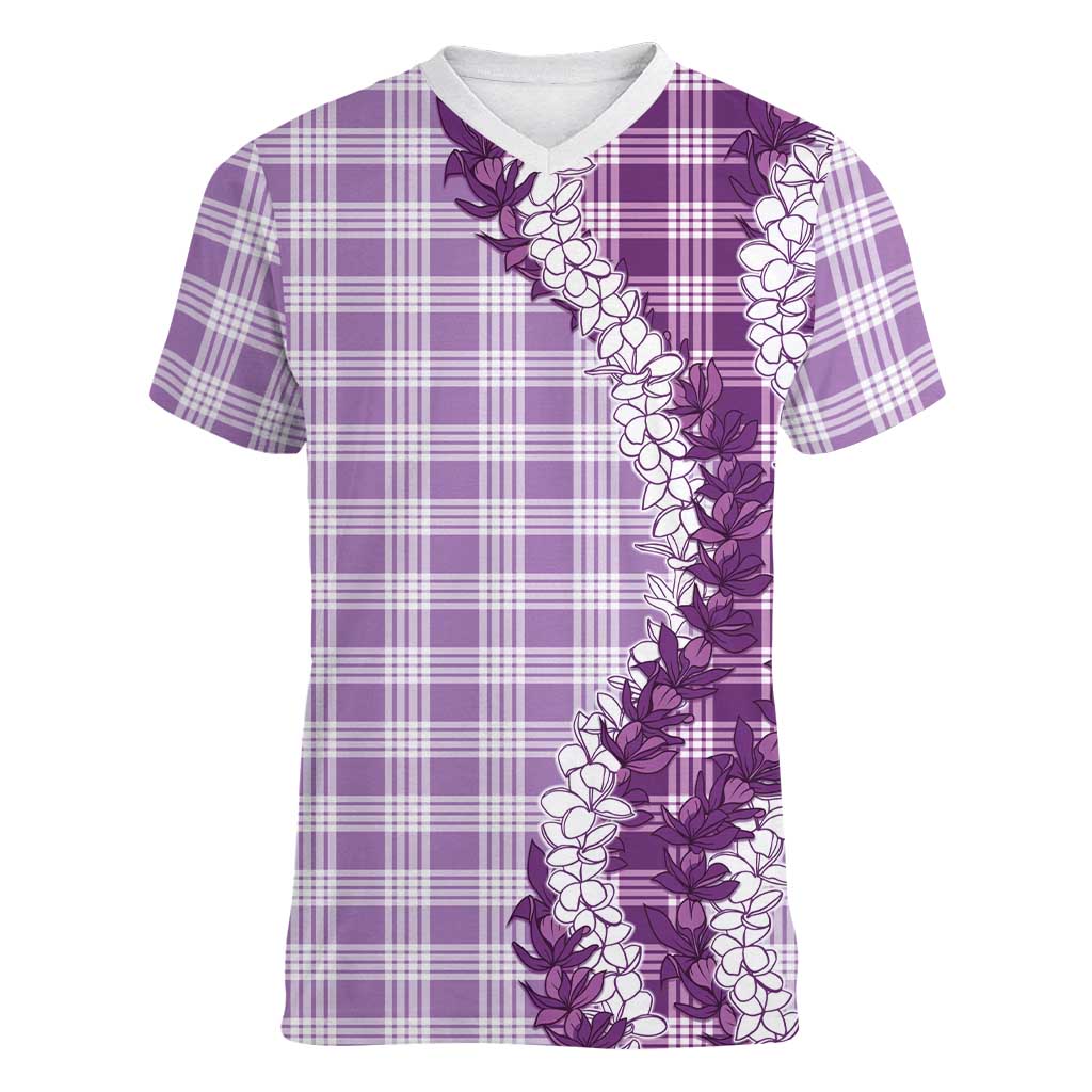 Violet Hawaii Palaka Women V-Neck T-Shirt Hawaiian Honohono Lei LT05 Female Violet - Polynesian Pride