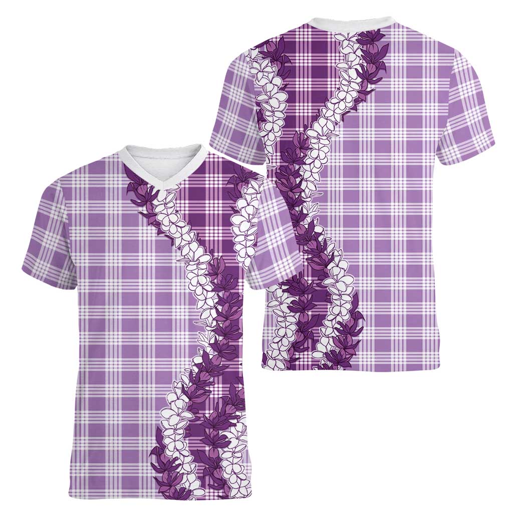 Violet Hawaii Palaka Women V-Neck T-Shirt Hawaiian Honohono Lei LT05 - Polynesian Pride