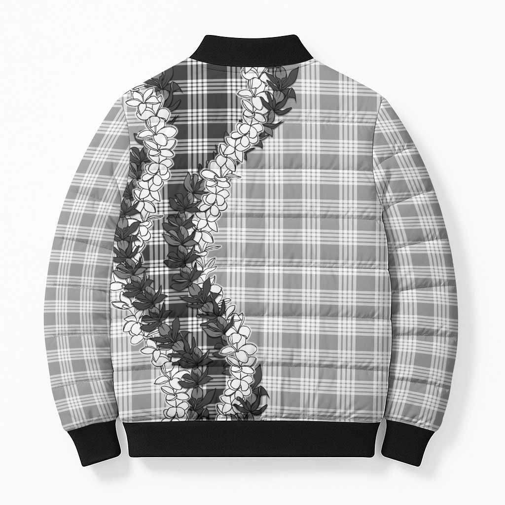 Gray Hawaii Palaka Bomber Puffer Jacket Hawaiian Honohono Lei