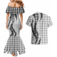 Gray Hawaii Palaka Couples Matching Mermaid Dress and Hawaiian Shirt Hawaiian Honohono Lei LT05 - Polynesian Pride