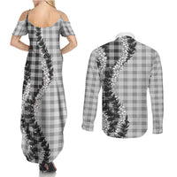 Gray Hawaii Palaka Couples Matching Summer Maxi Dress and Long Sleeve Button Shirt Hawaiian Honohono Lei LT05 - Polynesian Pride