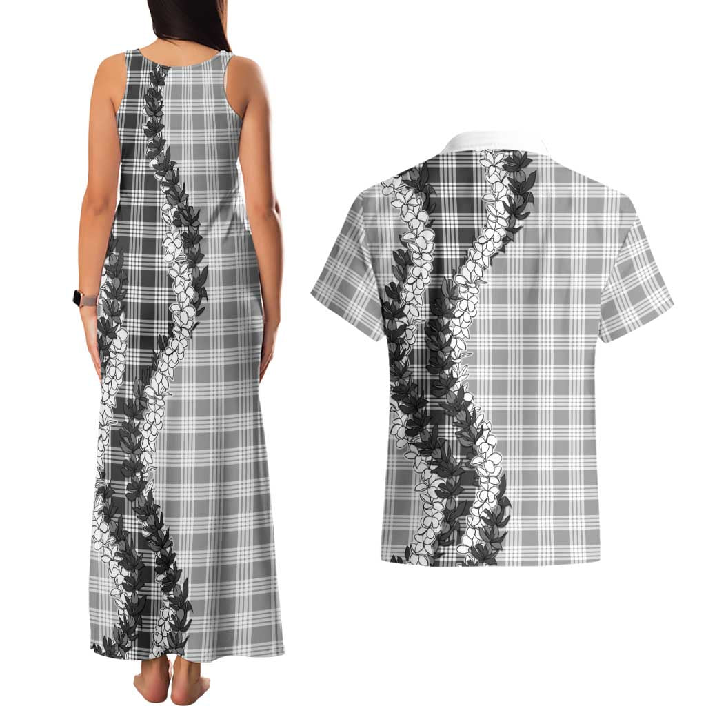 Gray Hawaii Palaka Couples Matching Tank Maxi Dress and Hawaiian Shirt Hawaiian Honohono Lei LT05 - Polynesian Pride