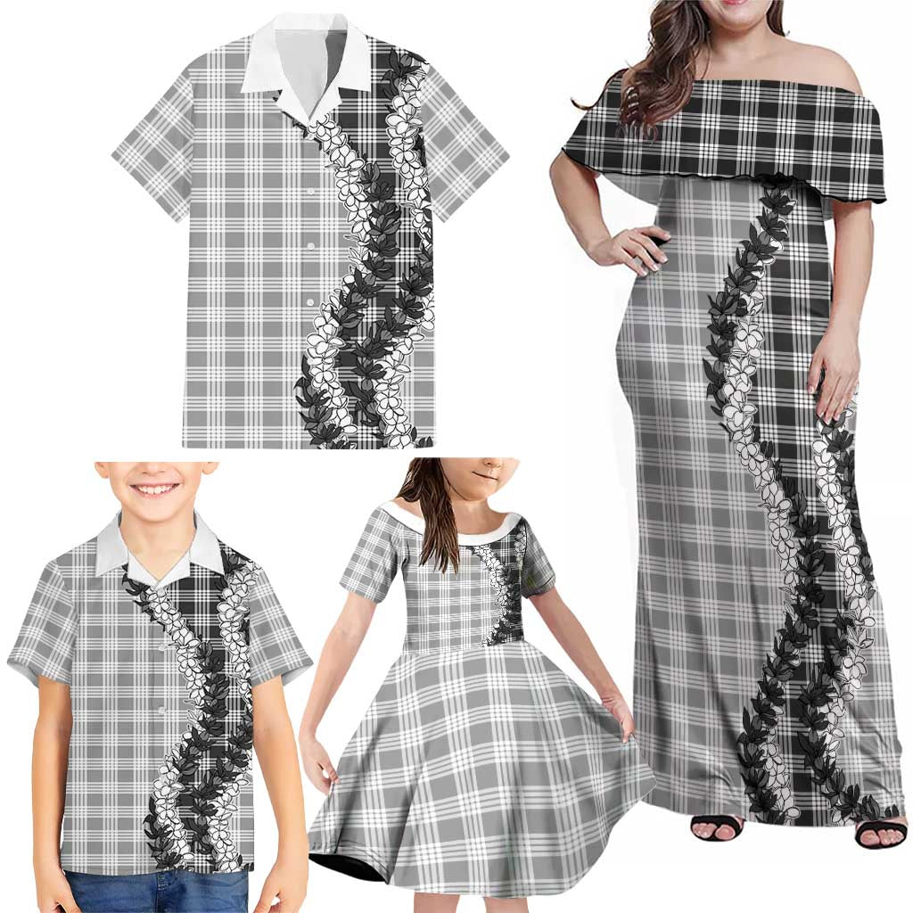 Gray Hawaii Palaka Family Matching Off Shoulder Maxi Dress and Hawaiian Shirt Hawaiian Honohono Lei LT05 - Polynesian Pride