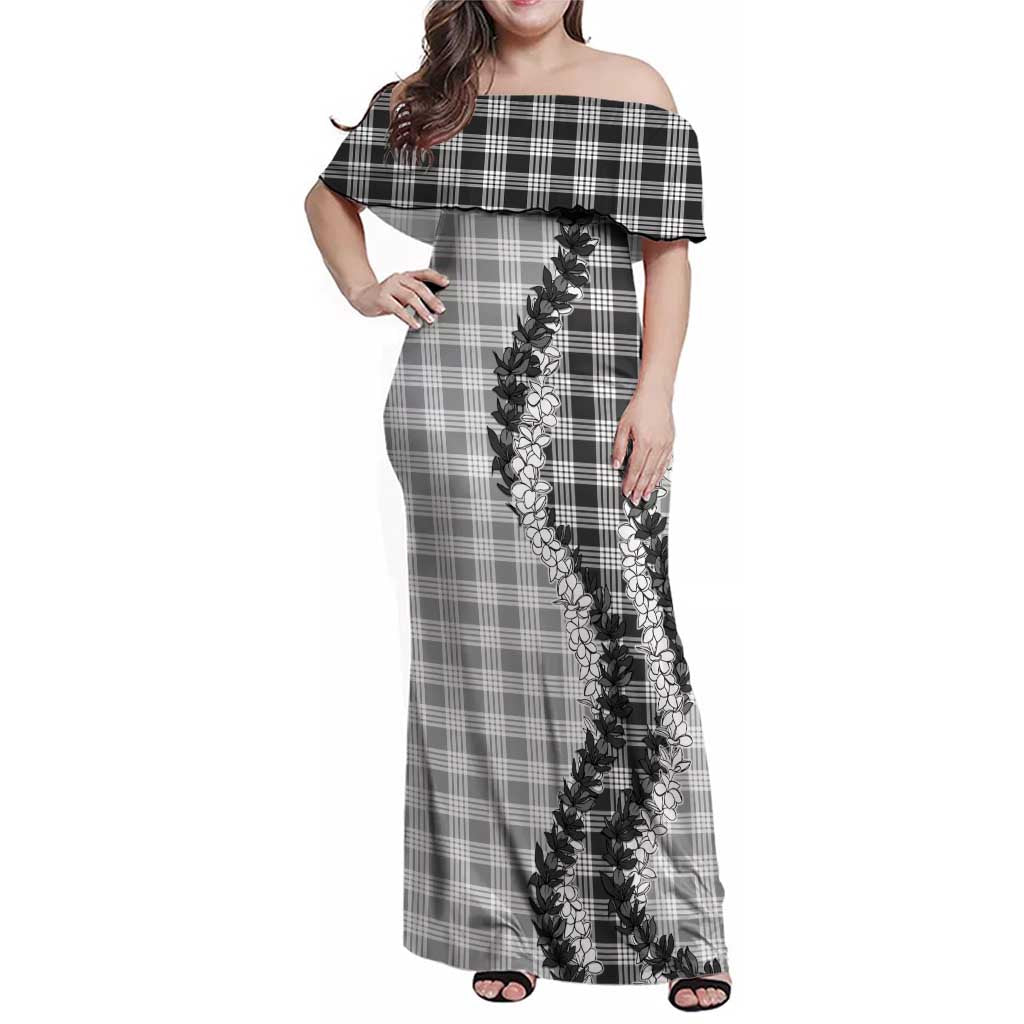 Gray Hawaii Palaka Family Matching Off Shoulder Maxi Dress and Hawaiian Shirt Hawaiian Honohono Lei LT05 Mom's Dress Gray - Polynesian Pride